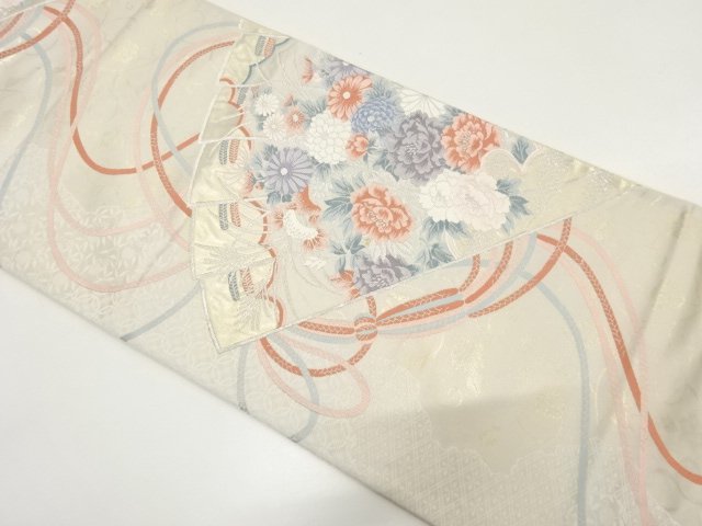 JAPANESE KIMONO / ANTIQUE FUKURO OBI / WOVEN KIKU